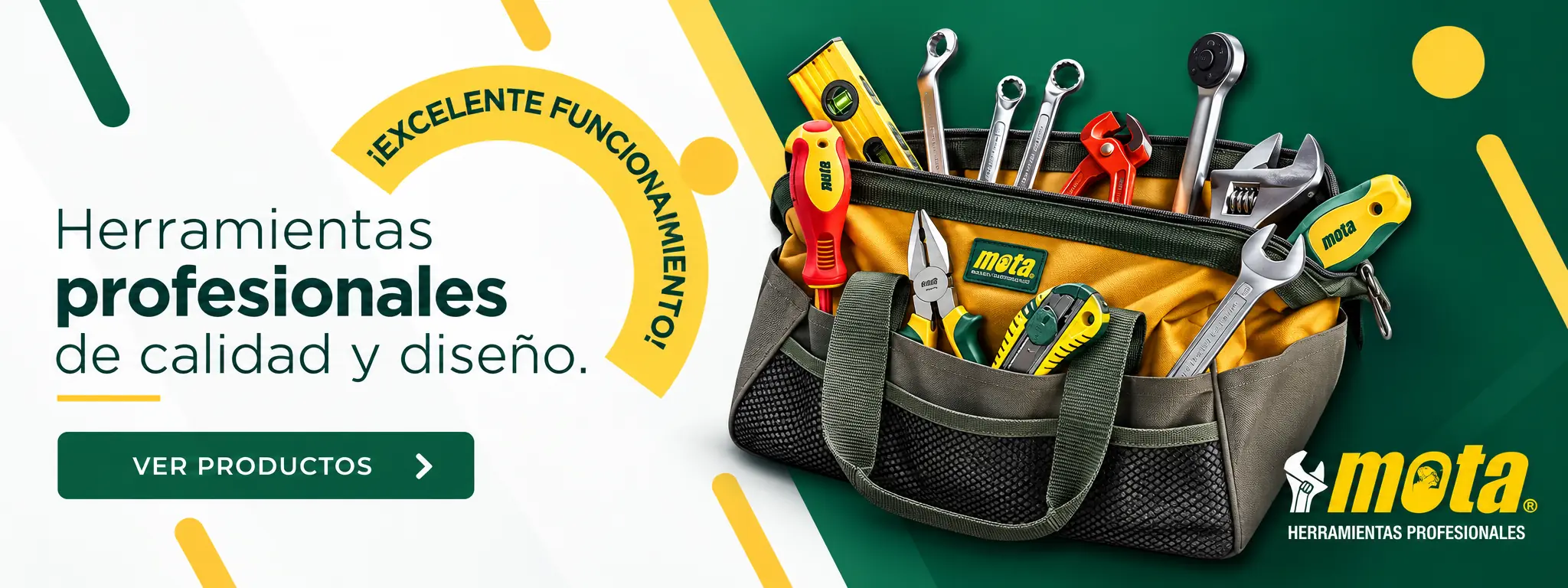 Mota. Herramientas profesionales de calidad y diseño. Bolso con herramientas de mano.
