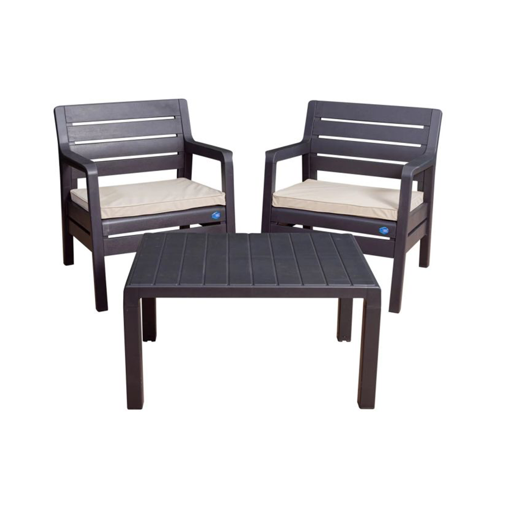 2 SILLONES INDIV + MESA MARRON